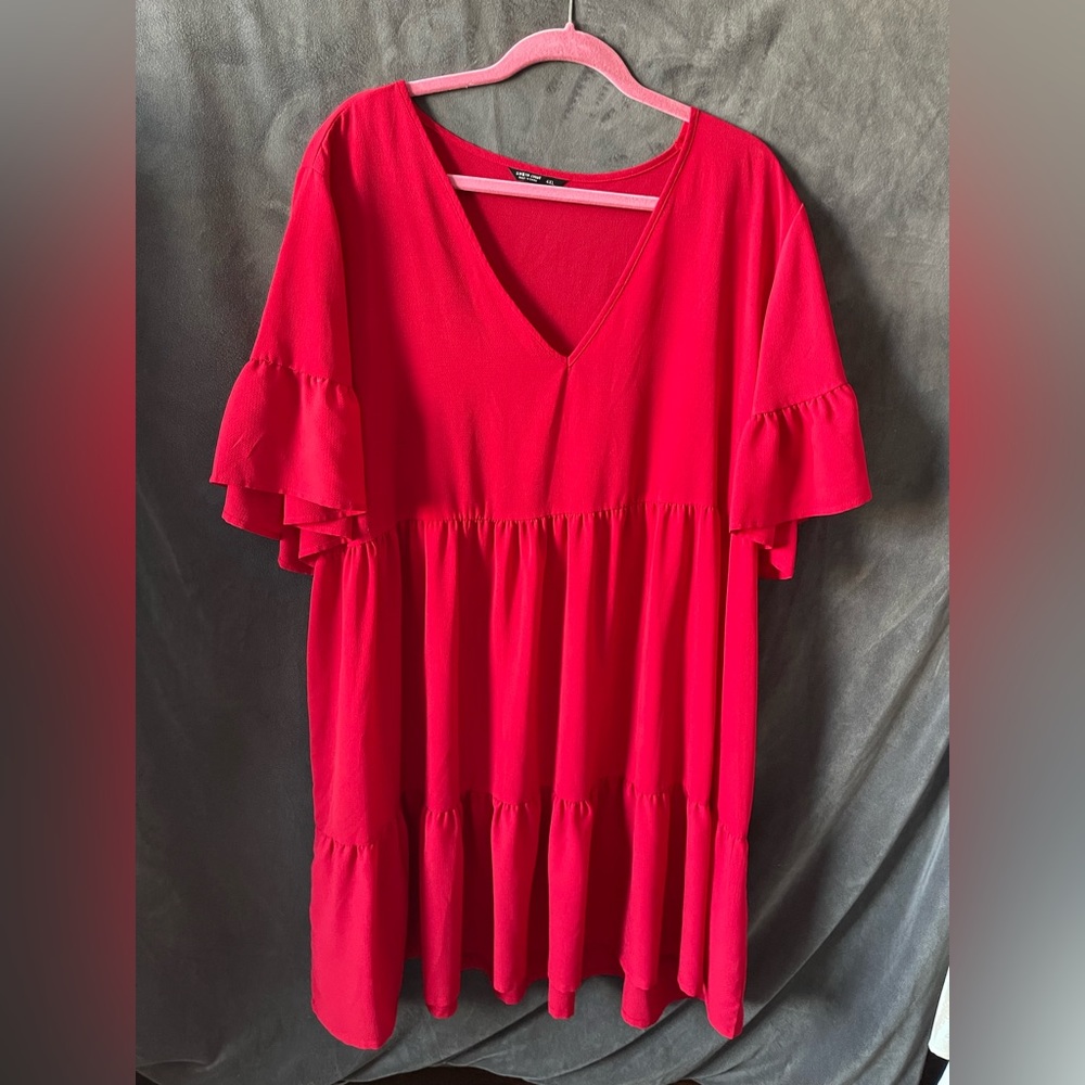 Plus Solid Ruffle Hem Smock Dress - Picture 3 of 3